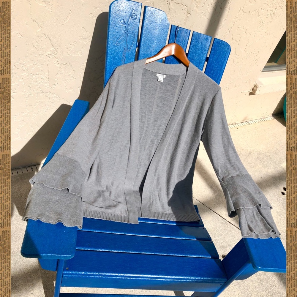 j. crew gray ruffled cardigan - Picture 1 of 7